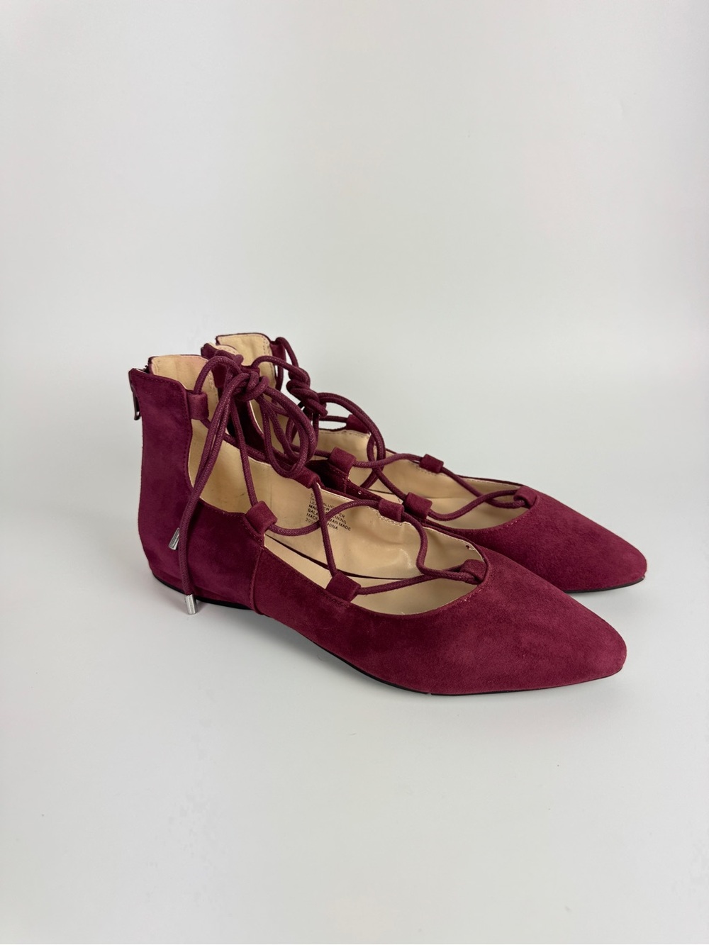 Nine West Women Burgundy Suede Lace-Up Pointed Flats